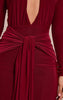 Petite Burgundy Double Layer Slinky Long Sleeve Ruched Tie Front Maxi Dress