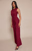 Burgundy Woven Crew Neck Belt Wide Leg Jumpsuit