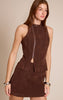 Chocolate Faux Suede Zip Up Mini Dress