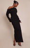 PLT Label Black Asymmetric Batwing Sleeved Cinched Waist Maxi Dress
