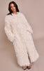 Petite Cream Faux Mongolian Fur Collarless Maxi Coat