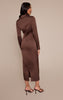 Chocolate Satin Ruched Detail Long Sleeve Midaxi Dress
