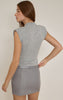 Grey Marl Soft Knit Shoulder Detail High Neck Long Top