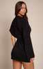 Black Double Layer Slinky Oversized Drape Detail Long Sleeve Top