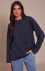 Navy Cotton Basic Oversized Long Sleeve T-shirt