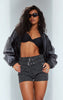 Washed Black Faux Leather Belted Shorts