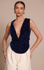 Navy Velvet Trim Detail Cowl Neck Top
