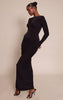 Black Slinky Ruched Low Back Maxi Dress