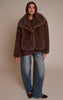 Chocolate Faux Fur Short Shawl Collar Coat