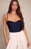 Navy Woven Stretch Strappy Bodysuit