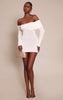 Cream Bardot Trim Detail Knitted Dress