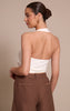 Cream Slinky Plunge Halterneck Top
