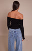 Black Brushed Rib Knit Bardot Long Sleeve Top