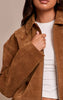 Tan Suede Zip Up Pleated Cropped Jacket