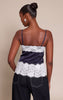 Navy Satin Button Up Lace Detail Cami