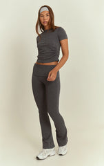 Charcoal Seamless Marl Layered Ruched Side Gym Top