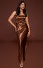 Chocolate Pleat Bust Detail Bandeau Maxi Dress