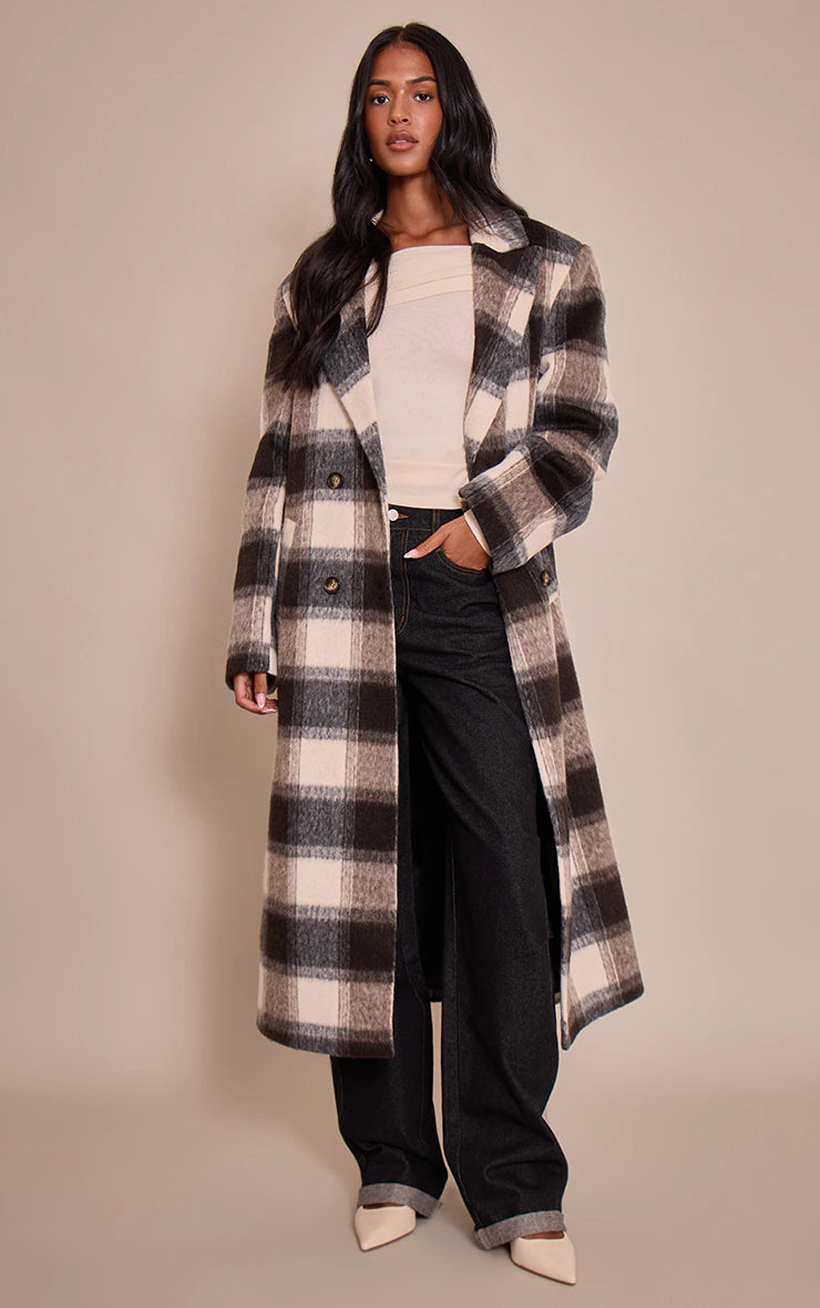 Tall Checked Structured Wool Look Maxi Coat