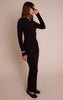 Black Ribbed Button Down Collar Detail Long Sleeve Maxi Dress