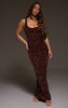 Chocolate Velvet Sequin Embellished Scoop Back Maxi Dess