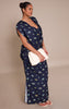 Plus Navy Floral Extreme Cowl Ruched Detail Maxi Dress