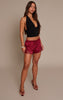 Wine Satin Lace Drawstring Shorts