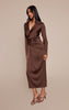 Chocolate Satin Ruched Detail Long Sleeve Midaxi Dress
