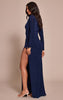 Petite Navy Double Layer Ruched High Neck Maxi Dress