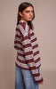 Burgundy Stripe Crew Neck Long Sleeve Top