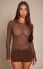 Chocolate Textured Sheer Lace Long Sleeve Bodysuit