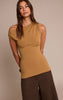 Tan Slinky Asymmetric Ruched Detail Long Top