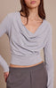 Grey Marl Cotton Cowl Neck Shoulder Pad Long Sleeve Top