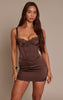Chocolate Satin Lace Cup Detail Mini Dress