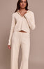 Cream Ribbed Wide Leg Knit Pants