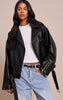 Tall Black Faux Leather Oversized Biker Jacket