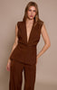 Chocolate Tailored Woven Ruched Waist Shoulder Pad Vest