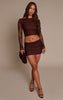 Brown Lace Scoop Back Long Sleeve Top