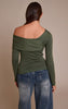 Olive Long Sleeve Asymmetric Shoulder Knitted Top