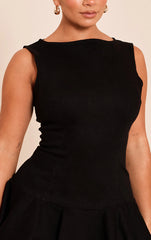 Shape Black Stretch Denim Boat Neck Dropped Hem Mini Dress