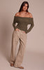 Olive Textured Wool Look Fold Over Detail Long Sleeve Top