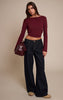 Wine Ultra Soft Cowl Back Drapey Long Sleeve Top