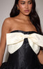 Black Bandeau Satin Bow Detail Puffball Mini Dress