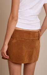 Camel Faux Suede Belt Mini Skirt