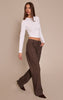 Brown Textured Faux Leather Straight Leg Pants