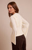Cream Double Layer Slinky Drape Plunge Long Sleeve Long Top