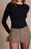 Black Soft Cotton Crew Neck Longline Long Sleeve Top