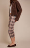 Brown Check Print Double Layer Wrap Waist Capri Leggings