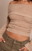 Petite Fluffy Beige Bardot Knitted Sweater