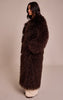 Petite Chocolate Faux Mongolian Fur Collarless Maxi Coat