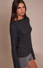 Charcoal Soft Knit Straight Neck Long Sleeve Top